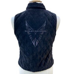 Harley-Davidson Velvet Quilted Vest Moto Embroidered Graphic Wings Biker Ride-S